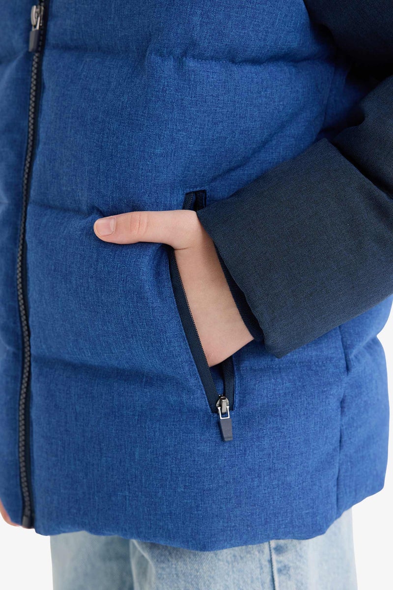 DeFacto Blue Boy Boy Waterproof Hooded Zippered Puffer Jacket Casual - Image 5